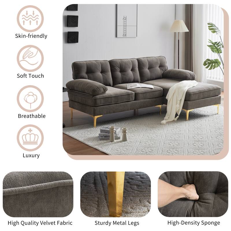 83" LShape Velvet Sectional Sofa, Convertible Sectional Sofa Chaise